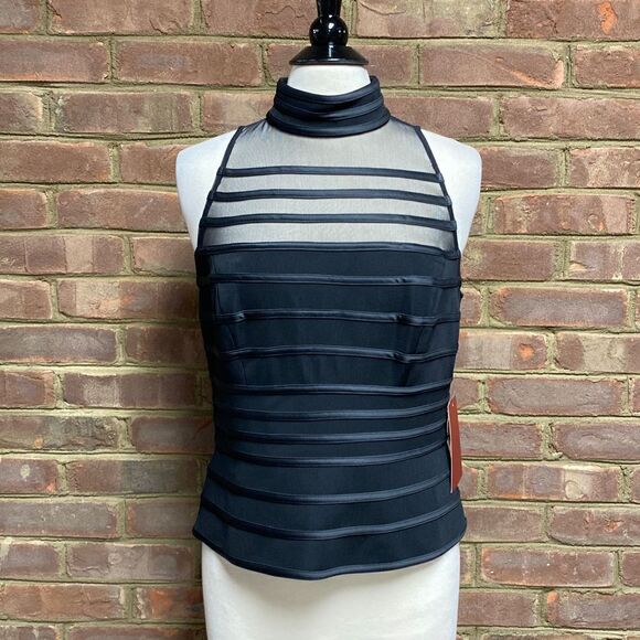 JS Collections Black Mock Neck Mesh Sleeveless Blouse Size 12 NEW - Picture 2 of 8